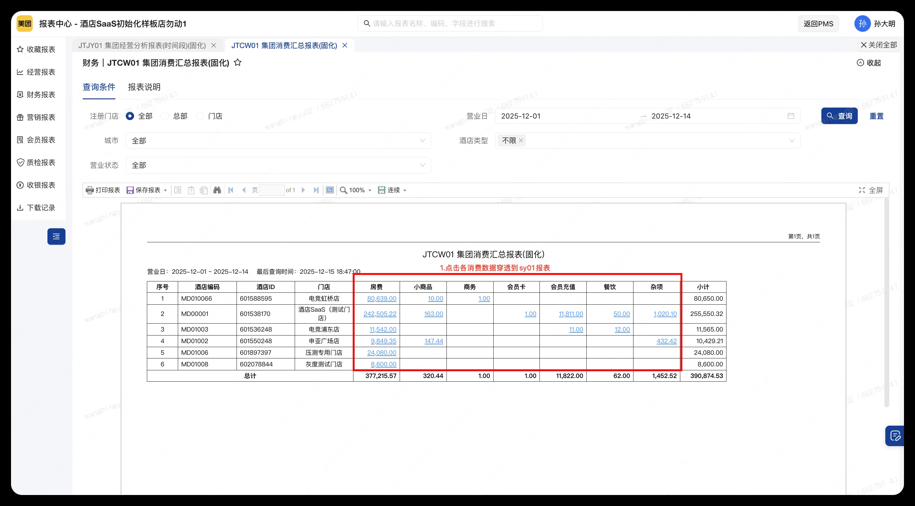 【集团专项】集团关键经营报表和财务报表支持多层穿透：从集团到门店再到详单